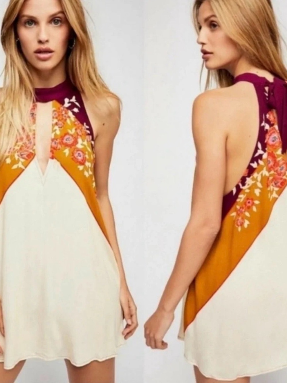 Free People Beat Of My Heart Tunic Floral Halter Top Size S